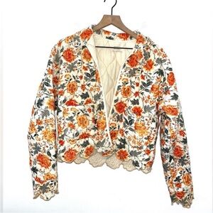 Urban Outfitters Floral Quilted Jacket with Lace Trim